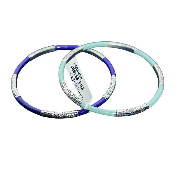 Brighton Jewelry - Set OF 2 Brighton Caramba Silver Tone And Enamel Bangle Bracelets (5943)